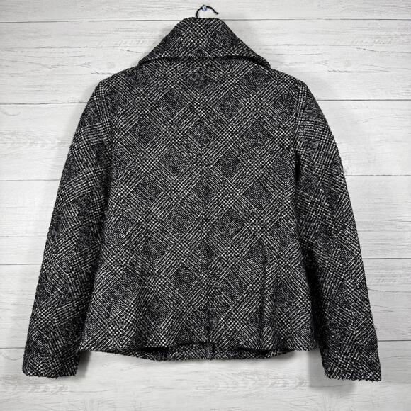 Talbots overcoat women’s size 8 wool tweed black white button collar - Picture 4 of 6